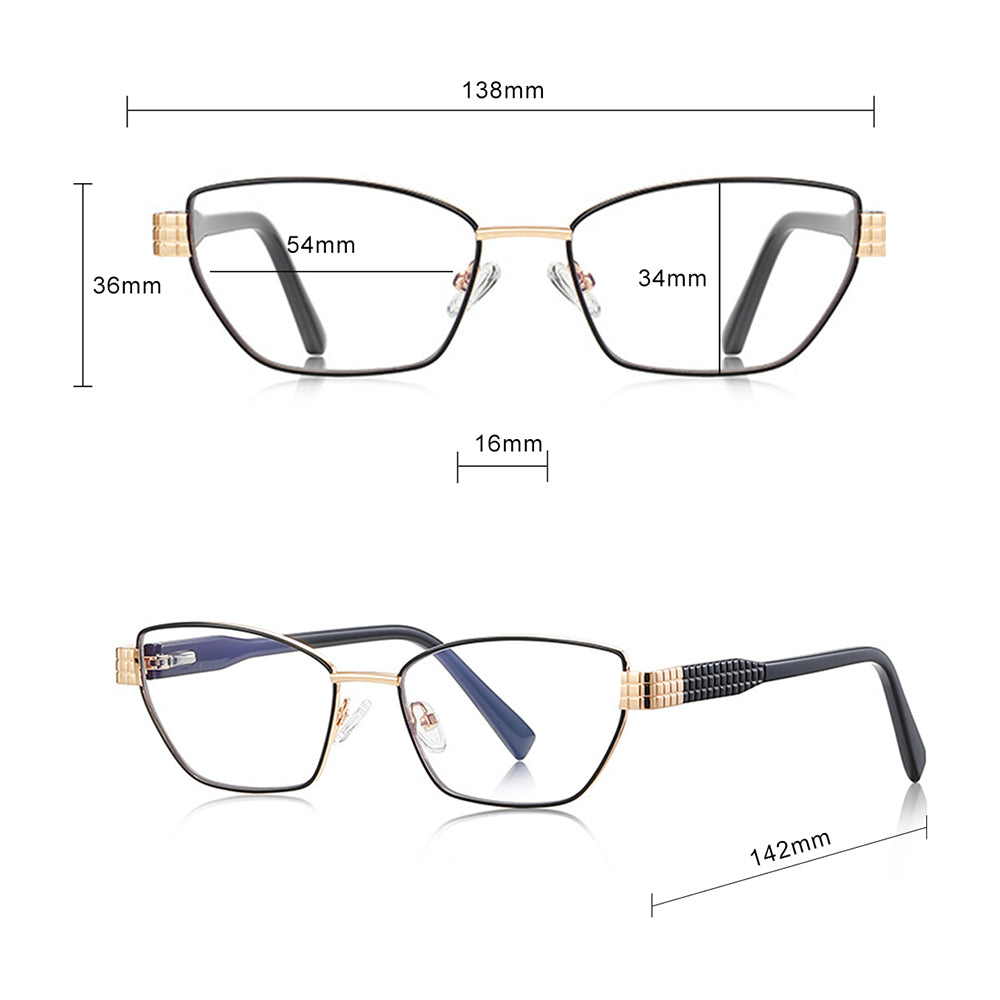 Techsuit Anti-Blue Light Glasses Reflex PC (3162), for Women, Rectangle, Metal Frame, AC Lens, Negru