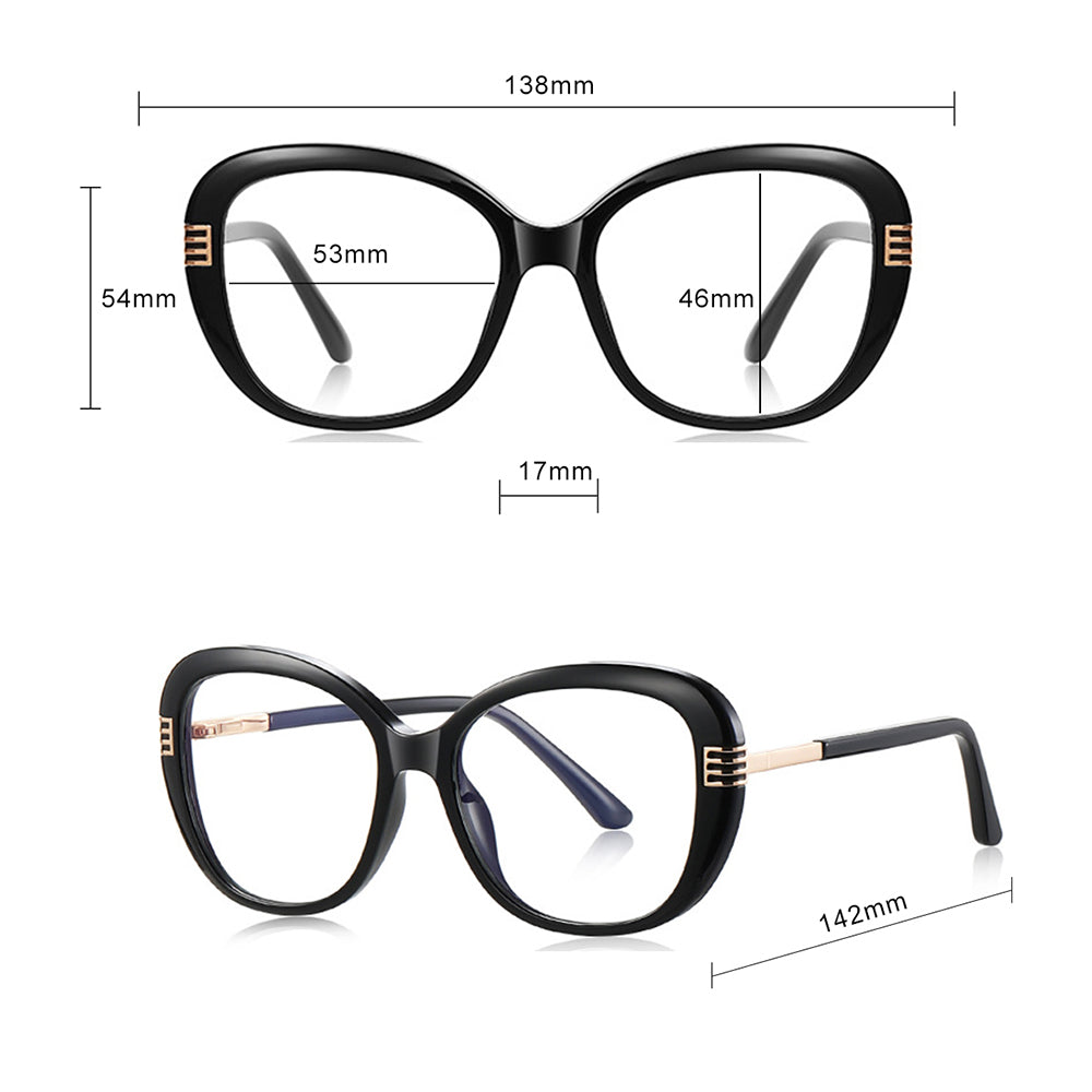 Techsuit Anti-Blue Light Glasses Reflex PC (2265), for Women, Butterfly, TR90&Metal Frame, AC Lens, Negru /Gold