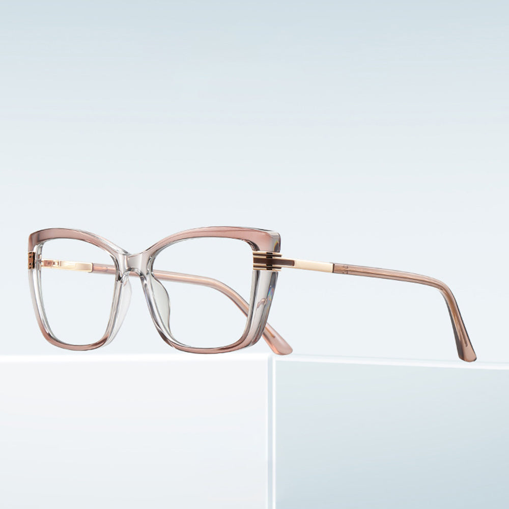 Techsuit Anti-Blue Light Glasses Reflex PC (2273), for Women, Oversized, TR90&Metal Frame, AC Lens, Transparent /Brown