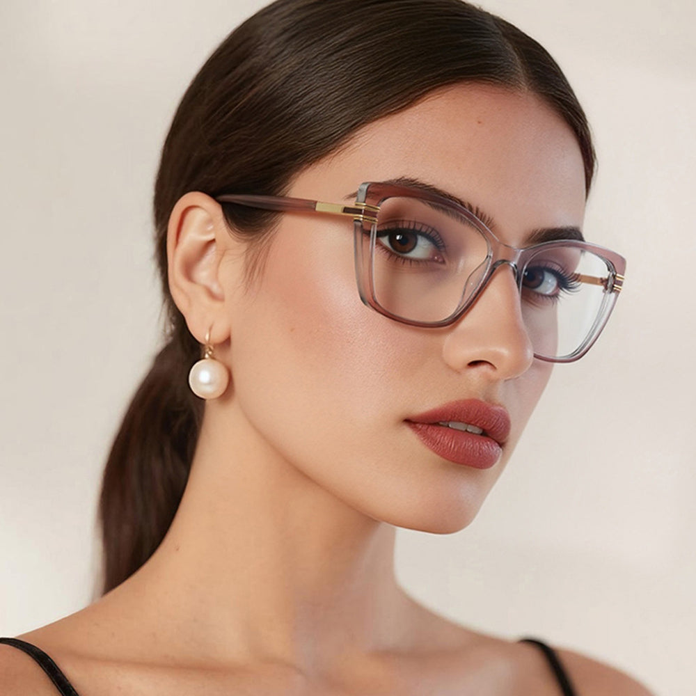 Techsuit Anti-Blue Light Glasses Reflex PC (2273), for Women, Oversized, TR90&Metal Frame, AC Lens, Transparent /Brown