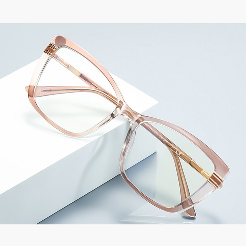 Techsuit Anti-Blue Light Glasses Reflex PC (2273), for Women, Oversized, TR90&Metal Frame, AC Lens, Transparent /Leopard