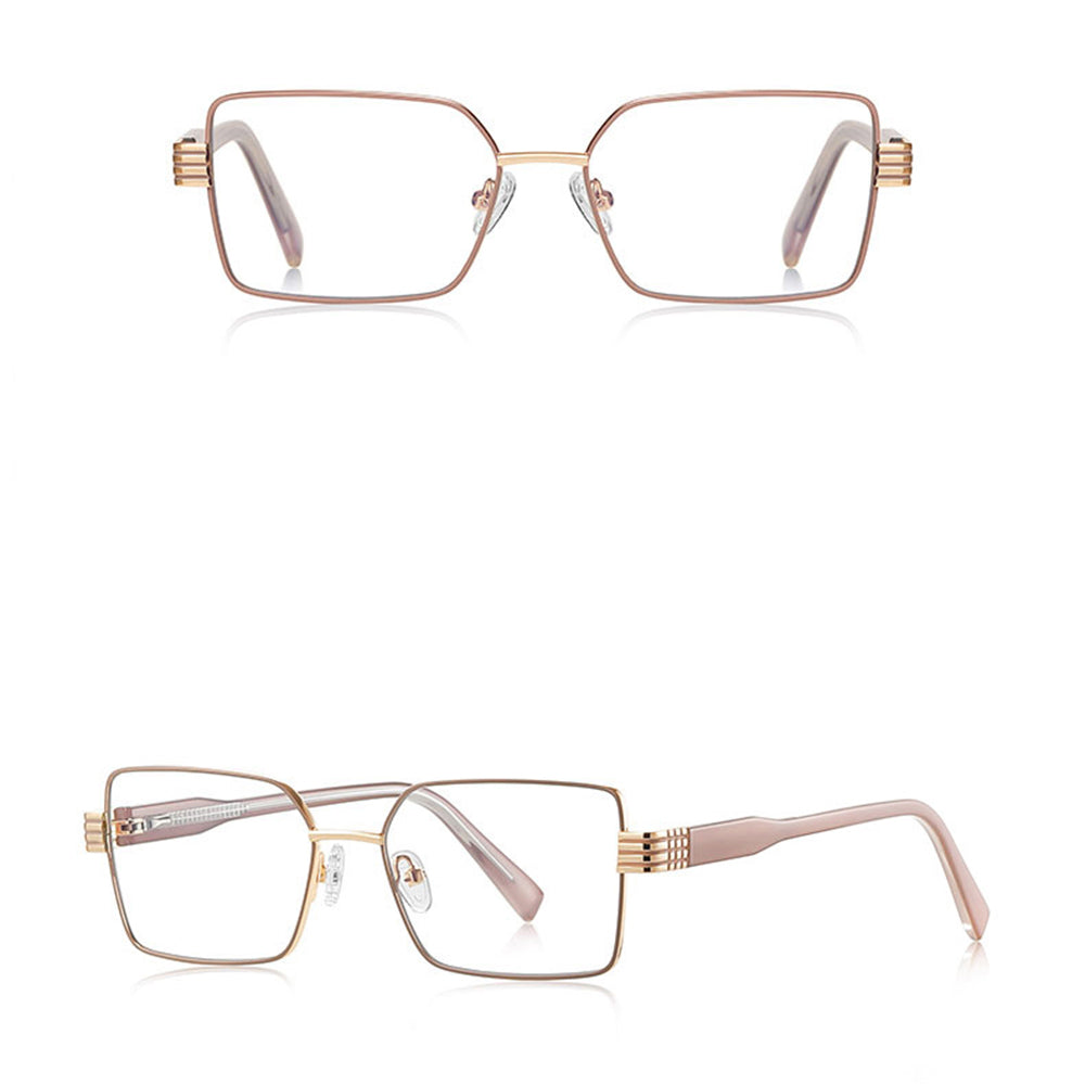 Techsuit Anti-Blue Light Glasses Reflex PC (3160), for Women, Rectangle, Metal Frame, AC Lens, Roz Auriu