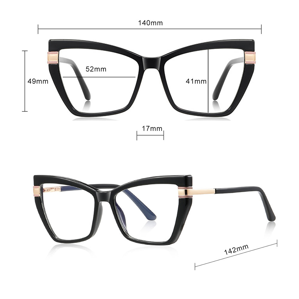 Techsuit Anti-Blue Light Glasses Reflex PC (2269), for Women, Oversized, TR90&Metal Frame, AC Lens, Negru