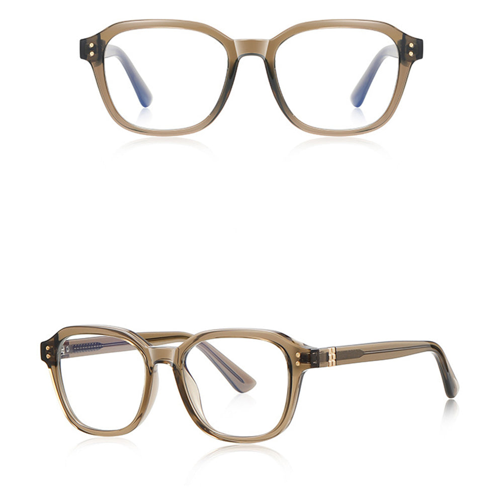 Techsuit Anti-Blue Light Glasses Reflex PC (2227), for Men, Round, TR90&Metal Frame, AC Lens, Transparent /Brown