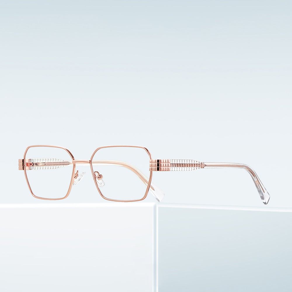 Techsuit Anti-Blue Light Glasses Reflex PC (3161), for Women, Rectangle, Metal Frame, AC Lens, Roz Auriu /Transparent