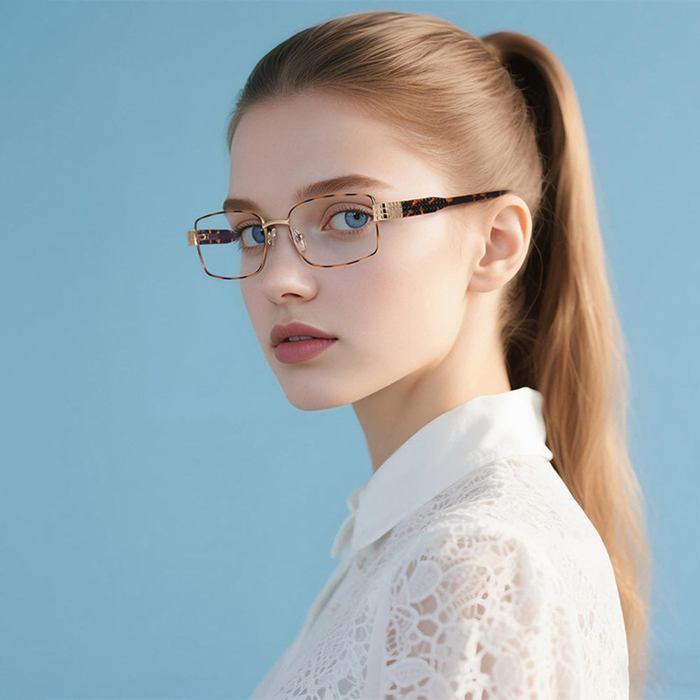 Techsuit Anti-Blue Light Glasses Reflex PC (3163), for Women, Rectangle, Metal Frame, AC Lens, Negru