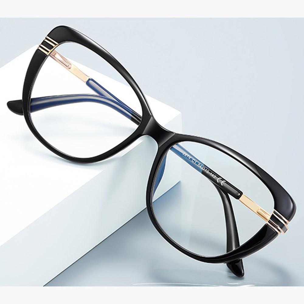 Techsuit Anti-Blue Light Glasses Reflex PC (2274), for Women, Oversized, TR90&Metal Frame, AC Lens, Negru