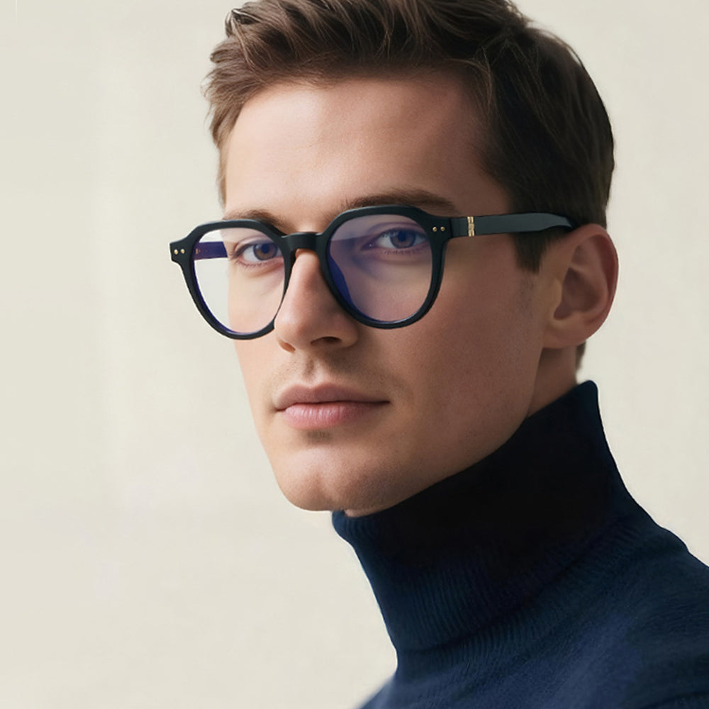 Techsuit Anti-Blue Light Glasses Reflex PC (2228), for Men, Round, TR90&Metal Frame, AC Lens, Negru