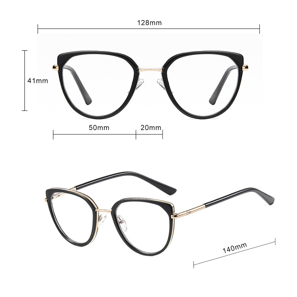 Techsuit Anti-Blue Light Glasses Reflex PC (82290), for Women, Cat Eye, TR90&Metal Frame, AC Lens, Auriu /Black