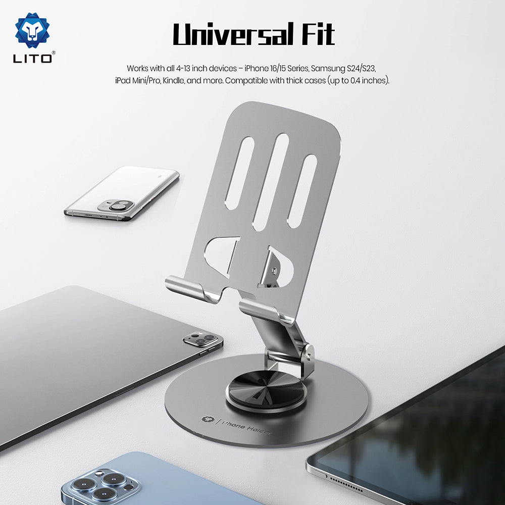Suport Lito Phone (LT-H01), Foldable, 360° rotation, One-Hand Operation, Universal, Anti-Slip Design, Gri