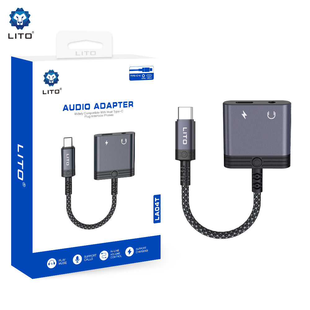 Adaptor Lito Audio Adapter (LA04T), Type-C to Jack 3.5mm, Type-C, Support Calls, Fast Charging, 60W, Negru