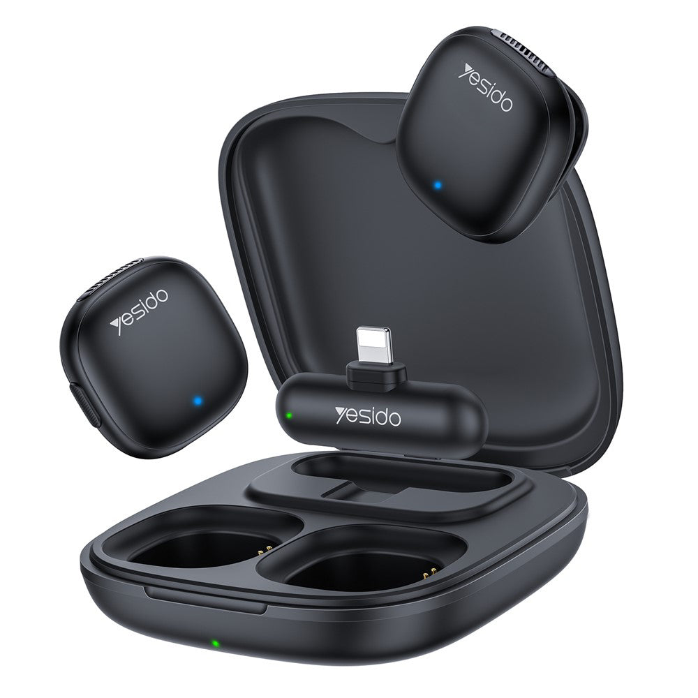 Casti Yesido (set de 2) Wireless Lavalier Microphones (KR20), 3in1 Receiver, Lightning, AI Noise Reduction, 2.4GHz, Negru