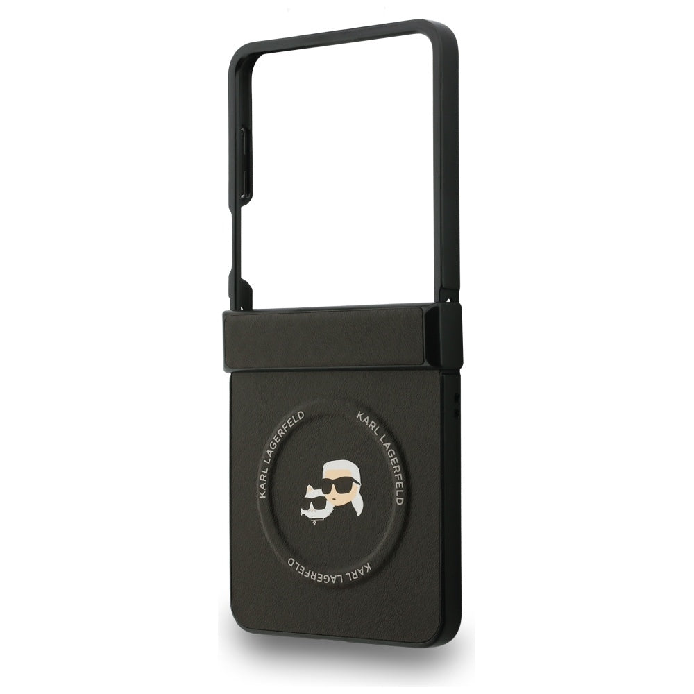 Husa de protectie Karl Lagerfeld Leather Karl & Choupette Pins MagSafe (KLHMZF7PSMLRKCK) compatibil cu Samsung Galaxy Z Flip7, Negru