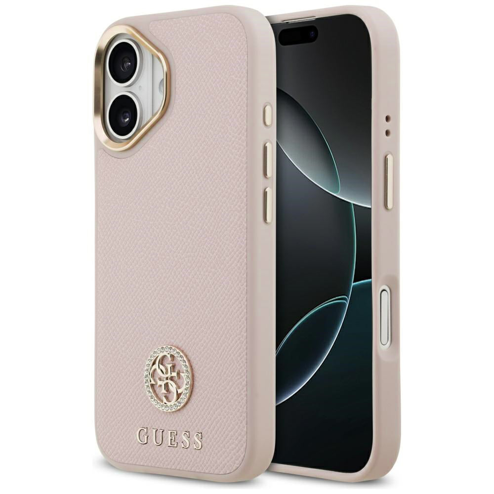 Husa de protectie Guess Grained Strass Logo MagSafe compatibil cu iPhone 17, Roz