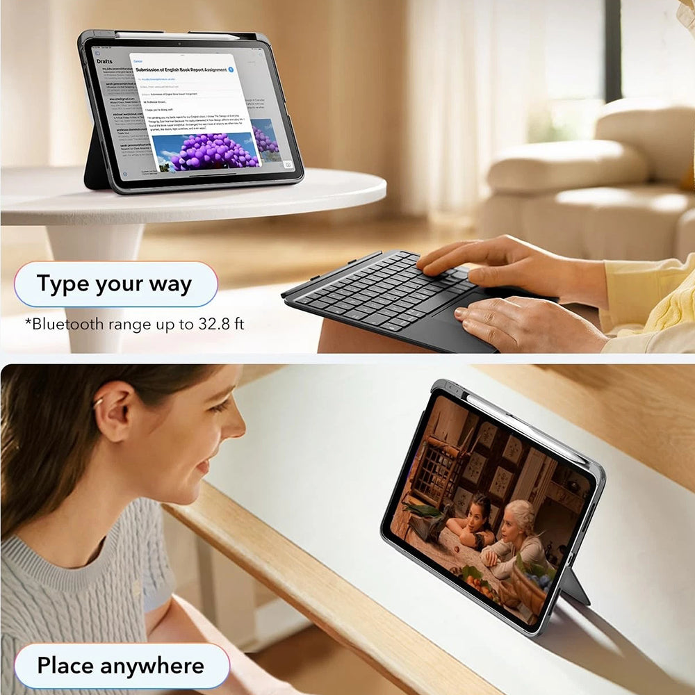 Husa de protectie tableta ESR Flex Keyboard Case compatibil cu iPad 10 (2022) 10.9 / 11 (2025), Gri Inchis