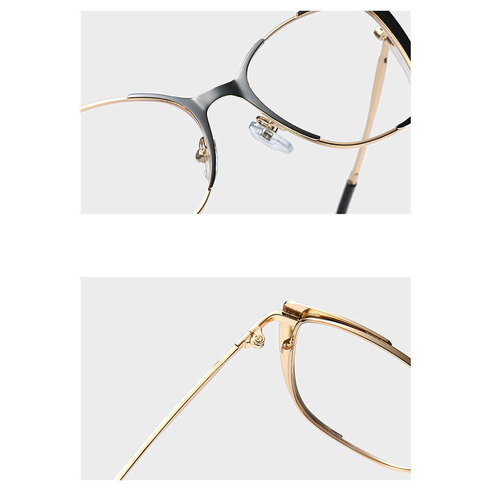 Techsuit Anti-Blue Light Glasses Reflex PC (8808), for Women, Oversized, Metal Frame, AC Lens, Negru