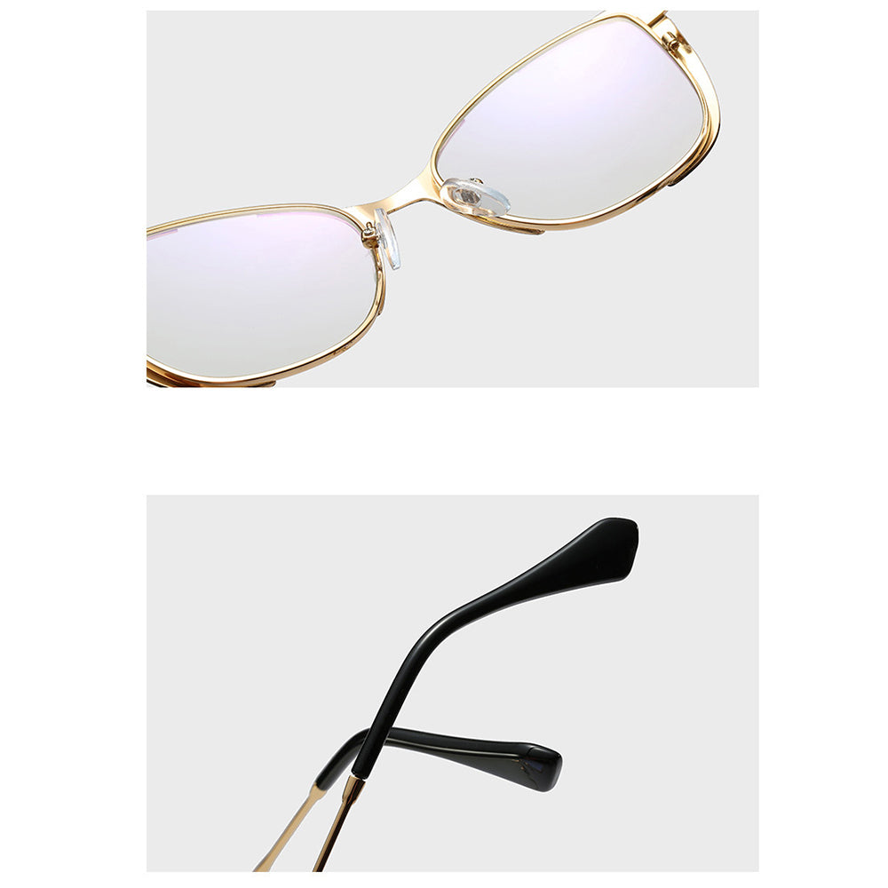 Techsuit Anti-Blue Light Glasses Reflex PC (8808), for Women, Oversized, Metal Frame, AC Lens, Negru