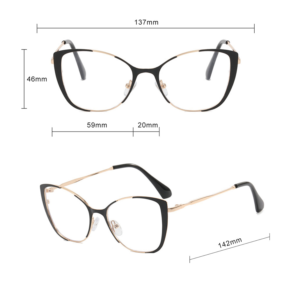 Techsuit Anti-Blue Light Glasses Reflex PC (8808), for Women, Oversized, Metal Frame, AC Lens, Negru