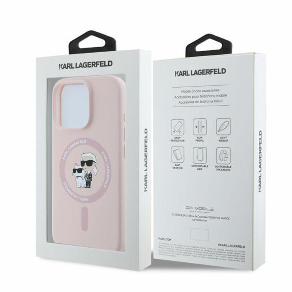 Husa de protectie Karl Lagerfeld Silicone KC Body Ring MagSafe (KLHMP16XSCMKCRHP) compatibil cu iPhone 16 Pro Max, Roz