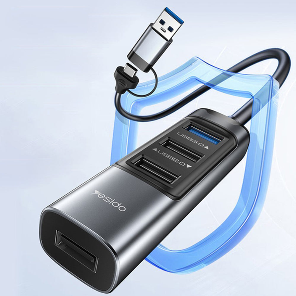 Hub/Dock Yesido Docking Station 5in1 (HB20), USB, Type-C to 4x USB, USB-C, PD100W, Fast Charge, Plug & Play, 5Gbps, Gri