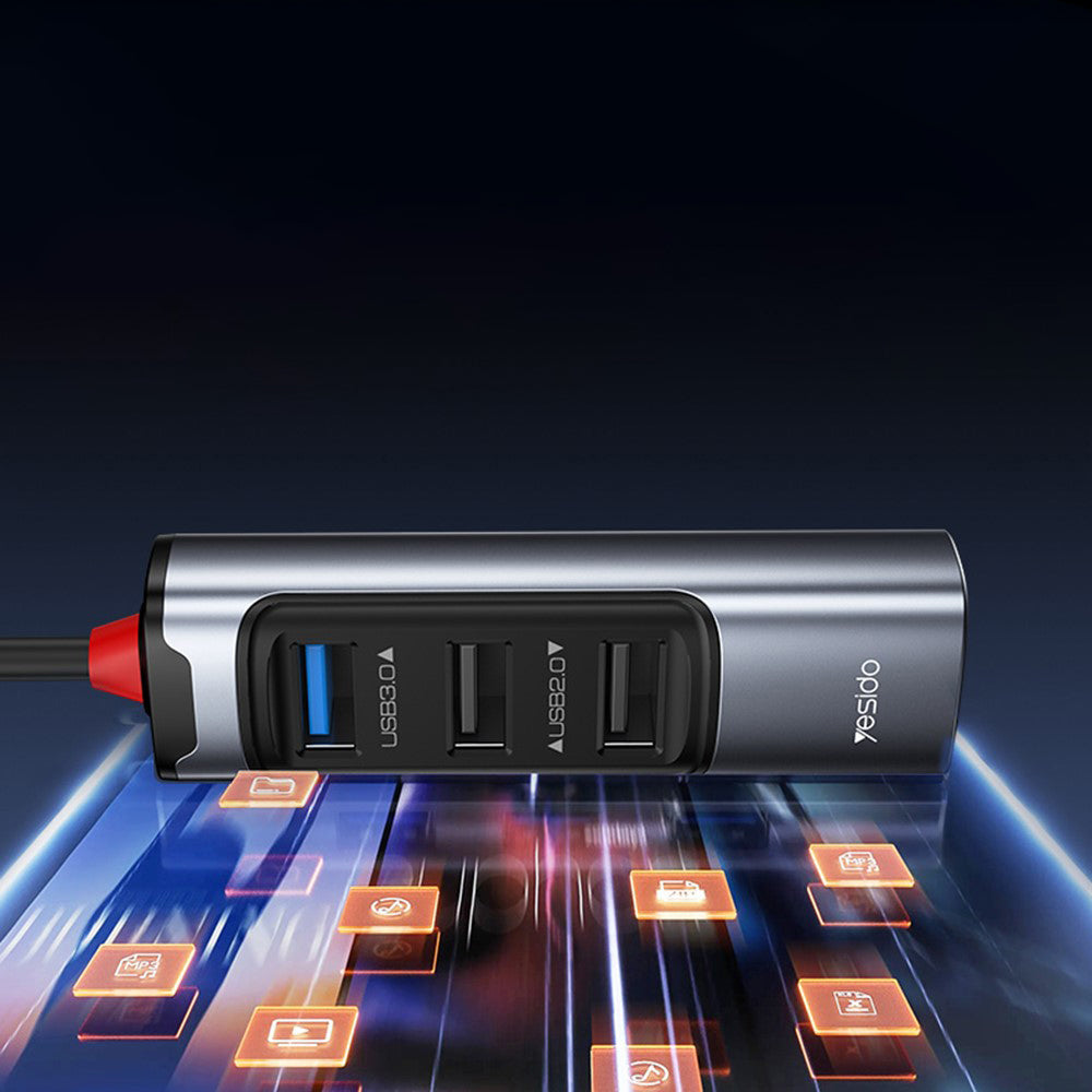 Hub Yesido (HB19), USB Type-C to 3x USB, 5Gbps, Gri