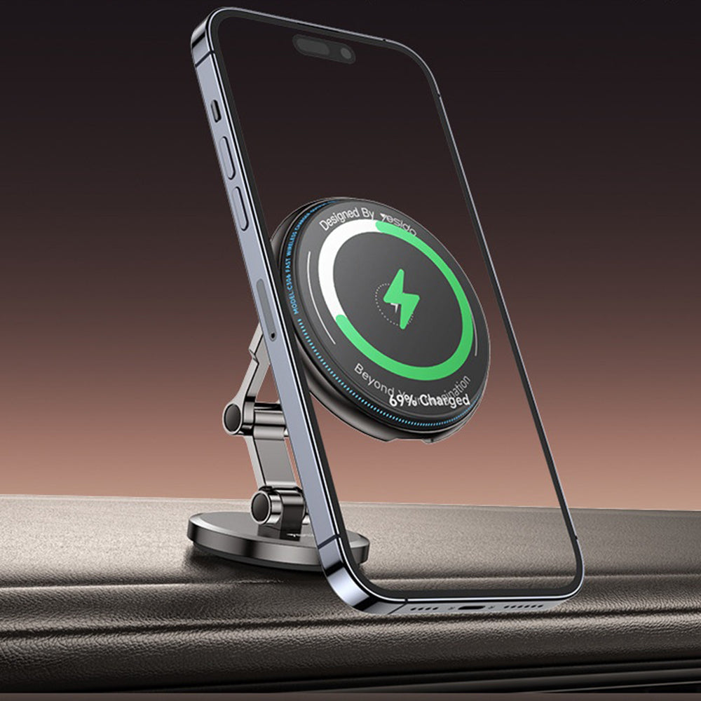 Suport Yesido with Wireless Charging (C306), for Dashboard, Anti Shake, Zinc Alloy, 15W, Negru