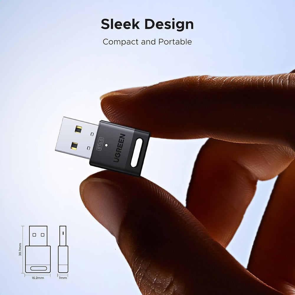 Adaptor Ugreen Wireless Adapter (75073), USB, Bluetooth 6.0, Plug & Play, for Windows 11/10/8.1, EDR, BLE Technology, Negru