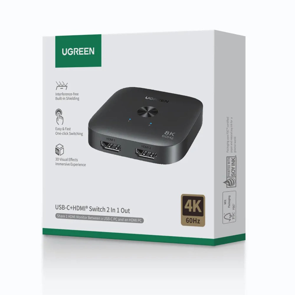 Adaptor Ugreen Adapter (65877), Splitter Type-C, HDMI to 2x HDMI, UHD 8K@60Hz, Plug&Play, Stable Transmission, Negru