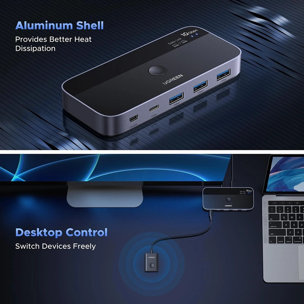 Adaptor Ugreen Adapter CM691 (45784), Sharing Switch 2xUSB-C & Mini USB Input, 3xUSB & USB-C Output, 10Gbps, Plug&Play, Negru