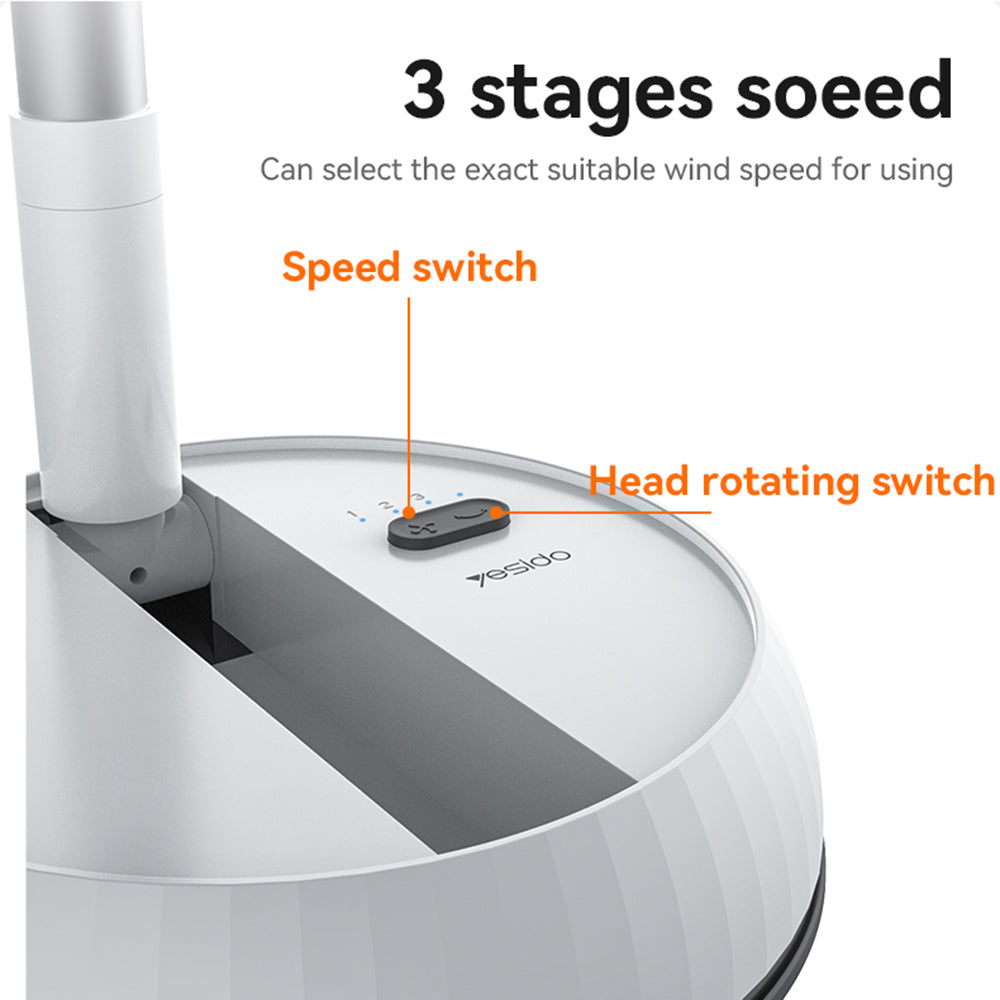 Yesido Premium Fan (YF11), Adjustable Height, Foldable, Portable, 3 Wind-Speed Settings, Remote Control, 6000mAh, Alb