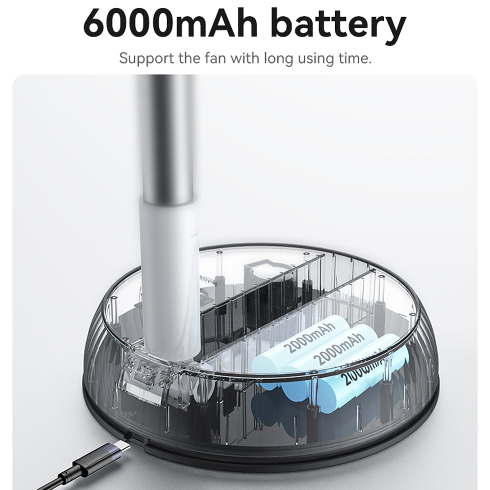 Yesido Premium Fan (YF11), Adjustable Height, Foldable, Portable, 3 Wind-Speed Settings, Remote Control, 6000mAh, Alb