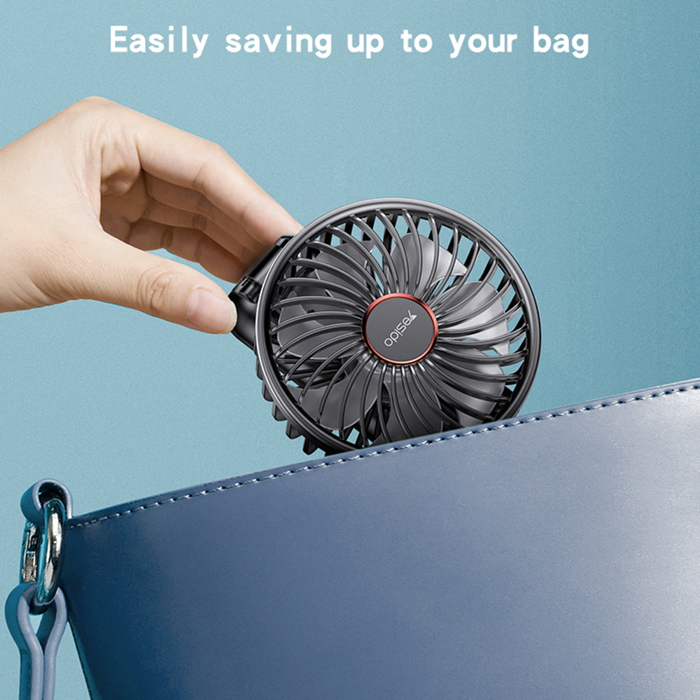 Yesido Mini Handheld Fan (YF10), Power Bank, Foldable, 3 Speed Levels, Phone Holder, 4000mAh, Type-C, Negru