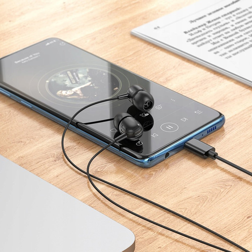 Casti Borofone Wired Earphones Delicious (BM77), Type-C, with Microphone, Stereo Bass, Hi-Fi Audio, Universal, 1.2m, Negru