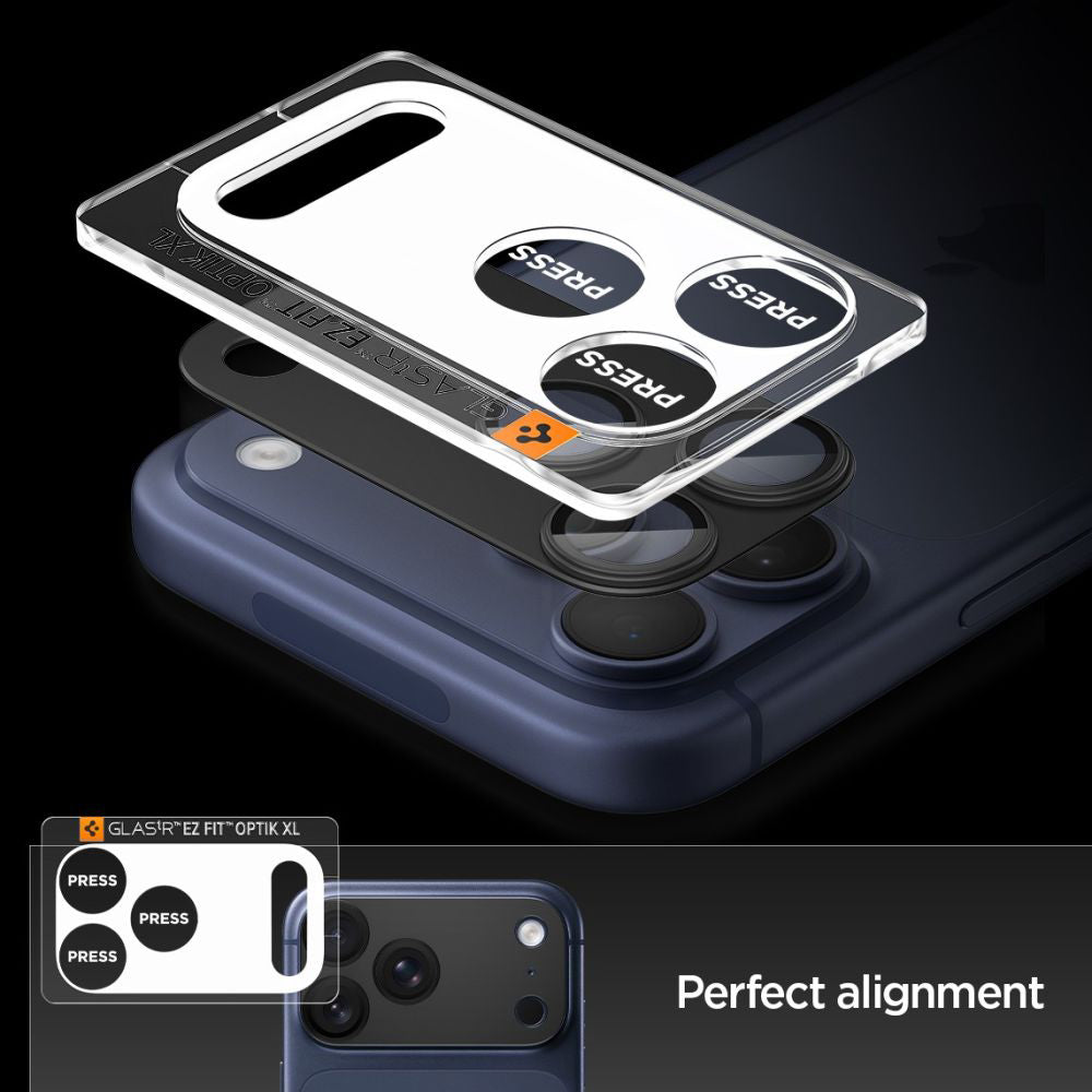 Folie de protectie Spigen Optik.tR EZ Fit Pro XL Camera Glass (AGL10644) compatibil cu iPhone 17 Pro, Negru