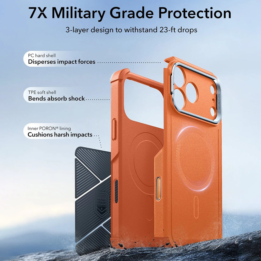 Husa de protectie ESR Cyber Armor Kickstand compatibil cu iPhone 17 Pro Max, Portocaliu