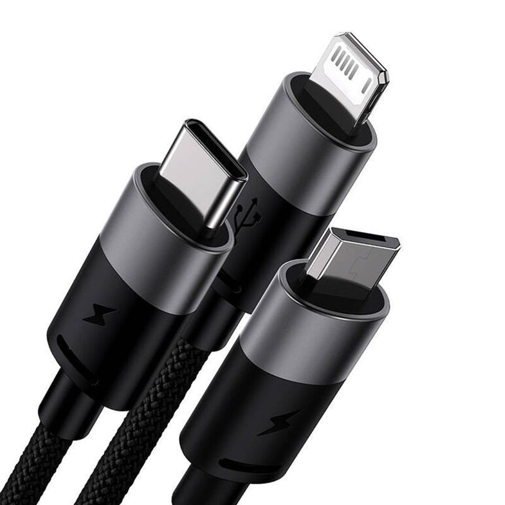 Cablu Baseus StarSpeed (P10319900111-01), USB to Type-C, Lightning, Micro-USB, 100W, 1.5m, Cluster Black
