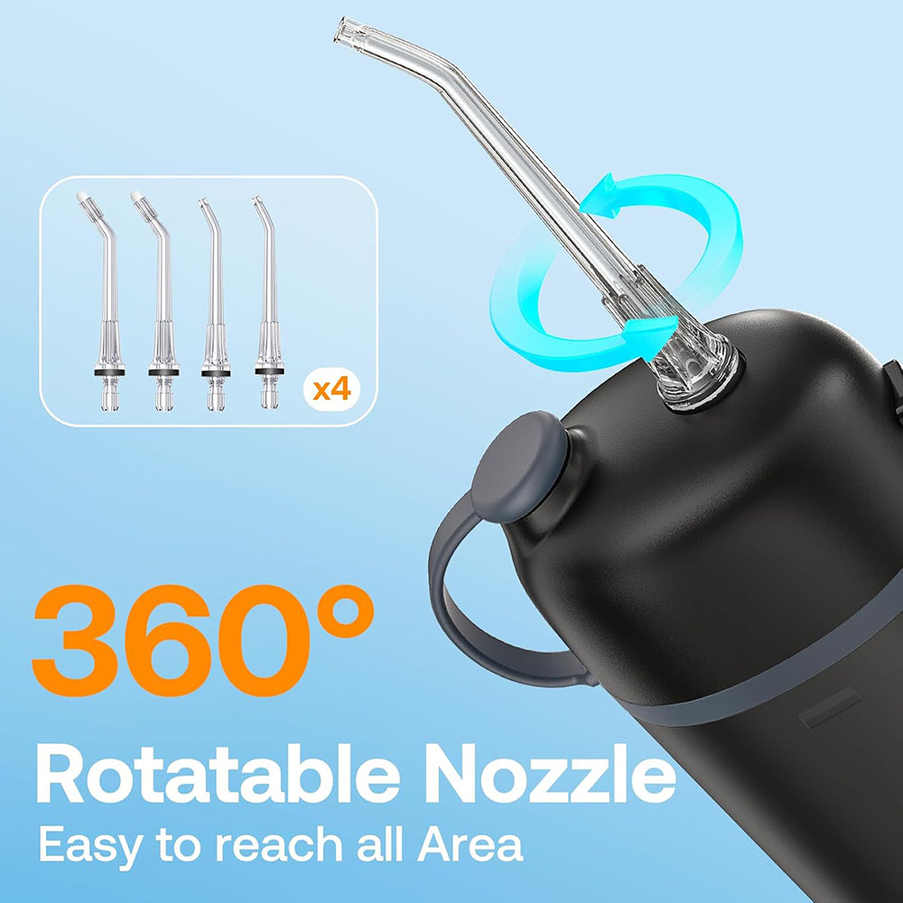 Bitvae Water Flosser P1 (BVP1), with Telescopic Water Tank, 4x 360° Rotating Nozzle, for Sensitive Teeth, IPX7, Negru