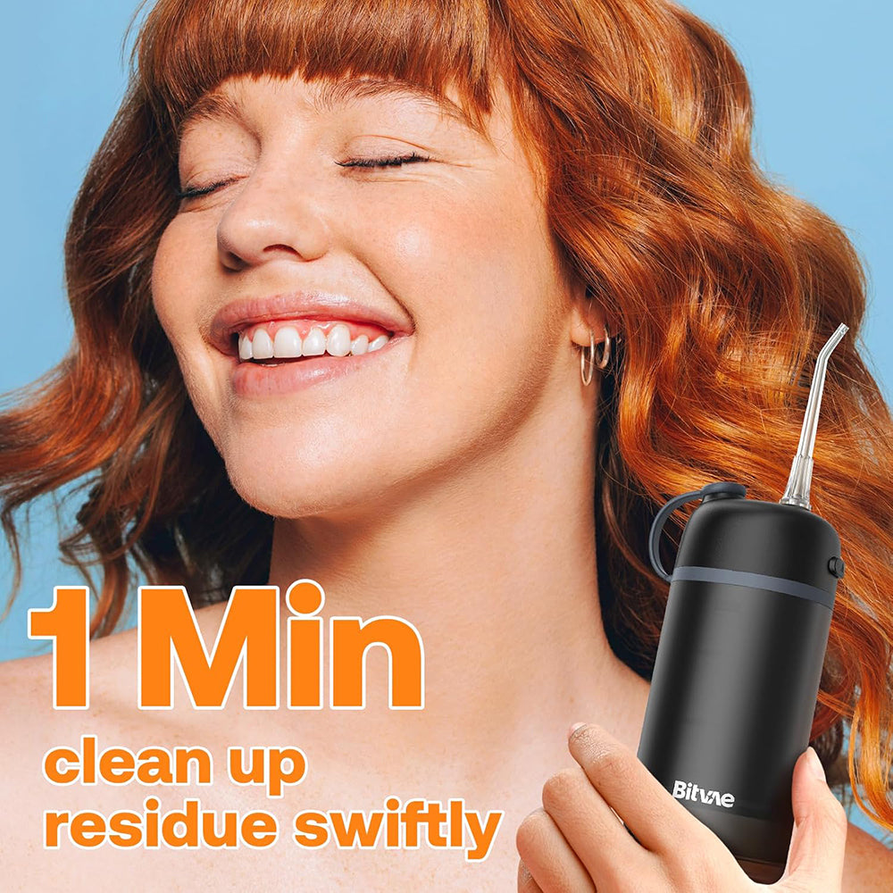 Bitvae Water Flosser P1 (BVP1), with Telescopic Water Tank, 4x 360° Rotating Nozzle, for Sensitive Teeth, IPX7, Negru