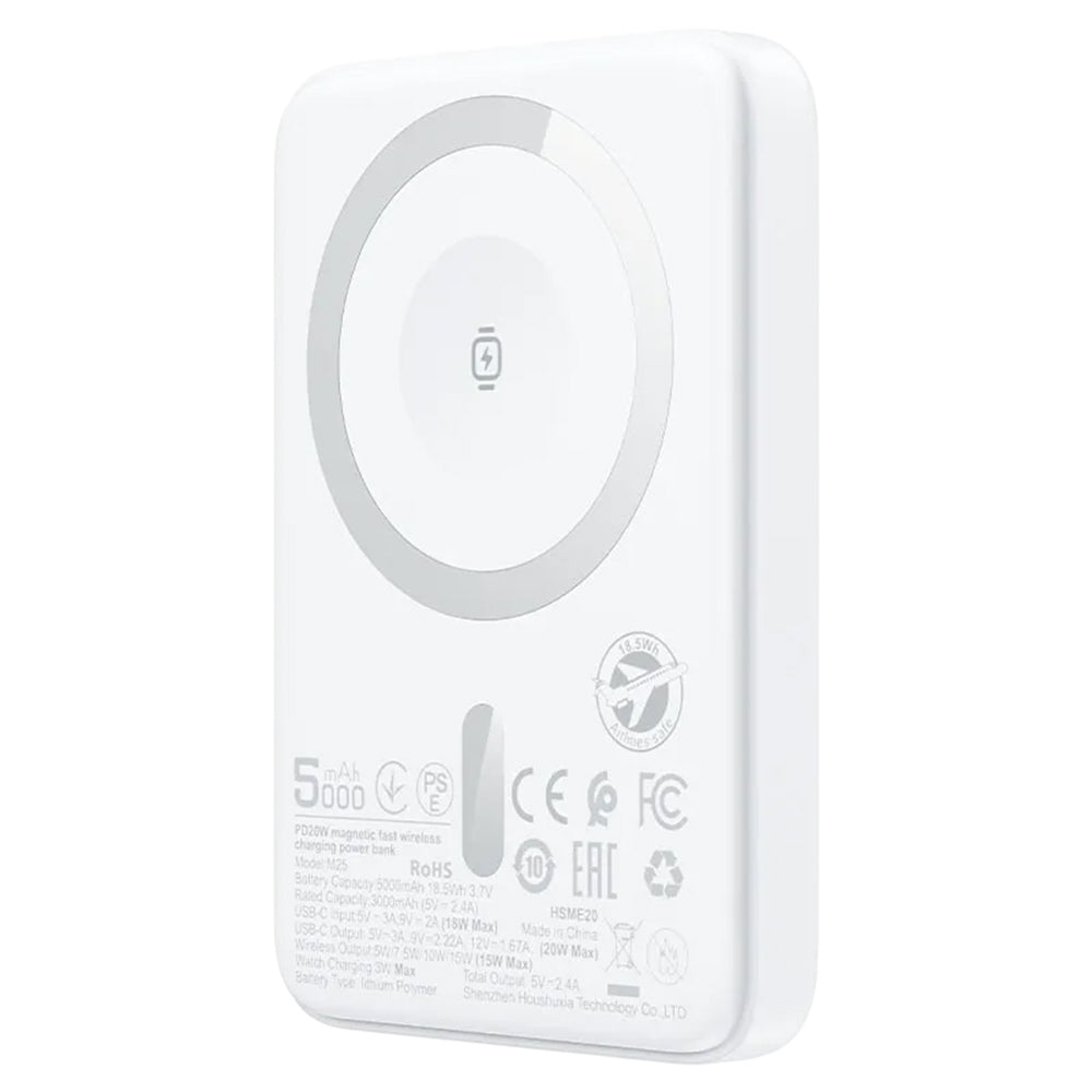 Baterie externa Acefast Magnetic Wireless (M25-5000), MagSafe, Fast Charge, USB-C, 5000mAh, 20W, 5V/2.4A, LED Indicator, Alb