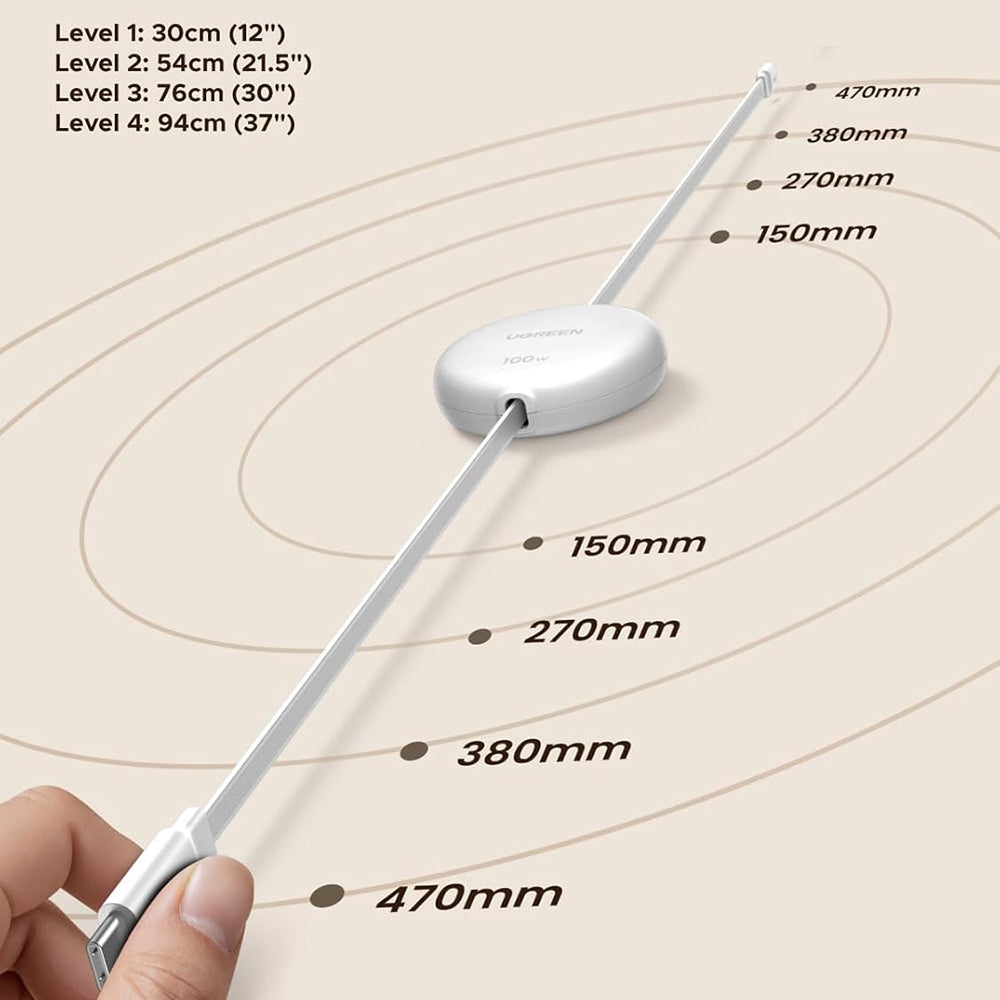Cablu Ugreen (L531), Type-C to Type-C, Retractable, Fast Charging, PD 3.0, 100W, E-maker Chip, 1m, Alb
