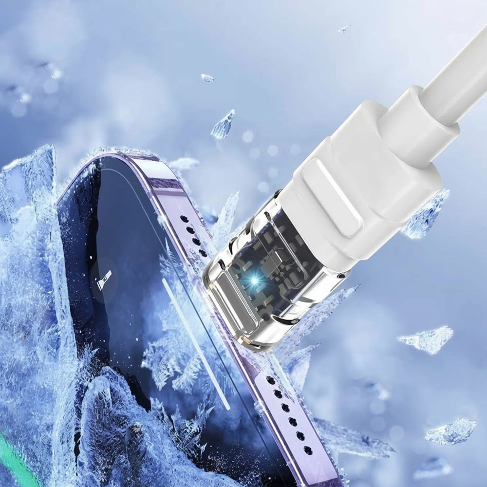Cablu Lito Mechanical (LD05), Type-C to Type-C, Fast Charging 60W, Transparent Head, LED, Alb