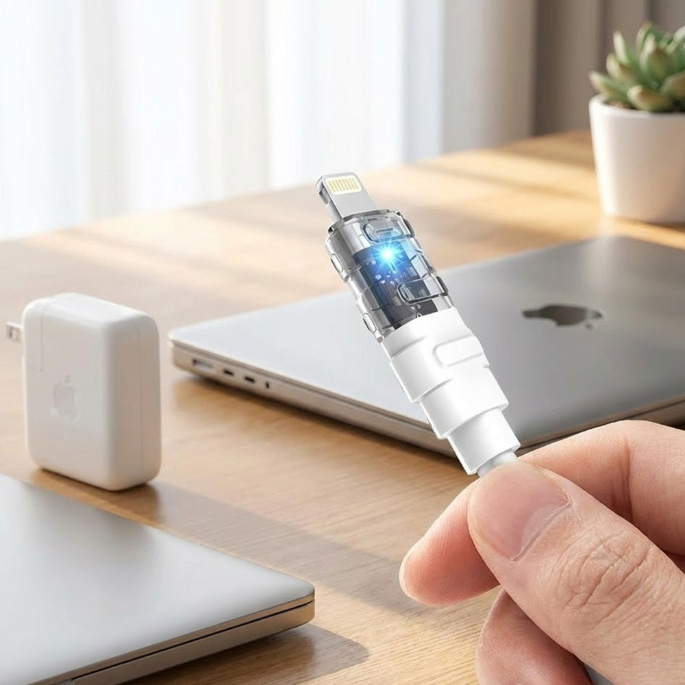 Cablu Lito Mechanical (LD05), Type-C to Lightning, Fast Charging 27W, Transparent Head, LED, Alb