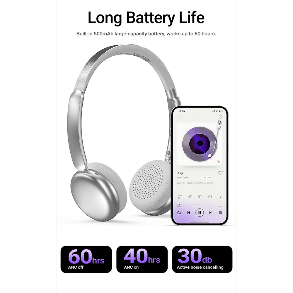 Casti Acefast Wireless Headset (H8), Type-C, Bluetooth 5.4, ANC Mode, Hybrid Noise Reduction, 500mAh, Professional HiFi, Mov