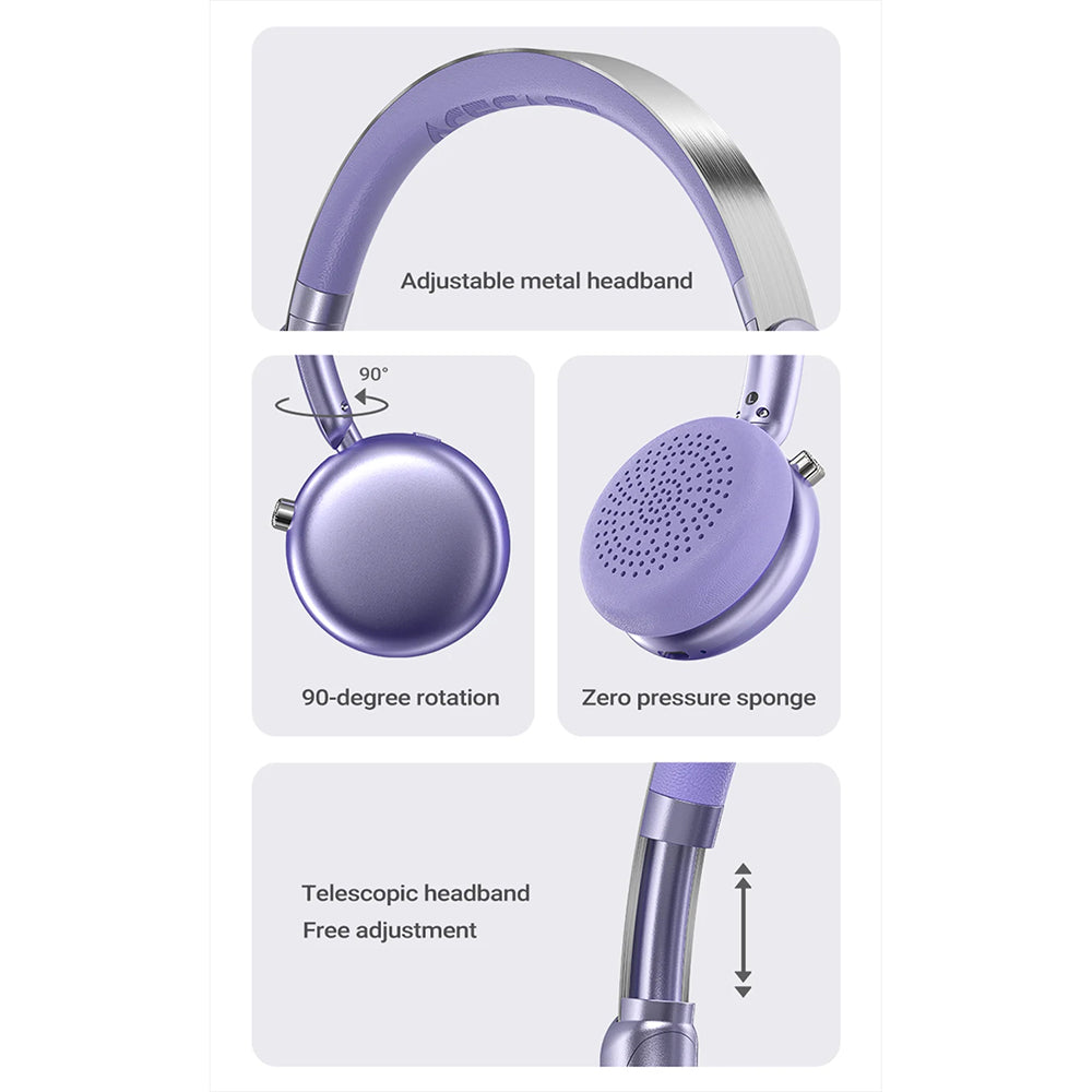 Casti Acefast Wireless Headset (H8), Type-C, Bluetooth 5.4, ANC Mode, Hybrid Noise Reduction, 500mAh, Professional HiFi, Auriu