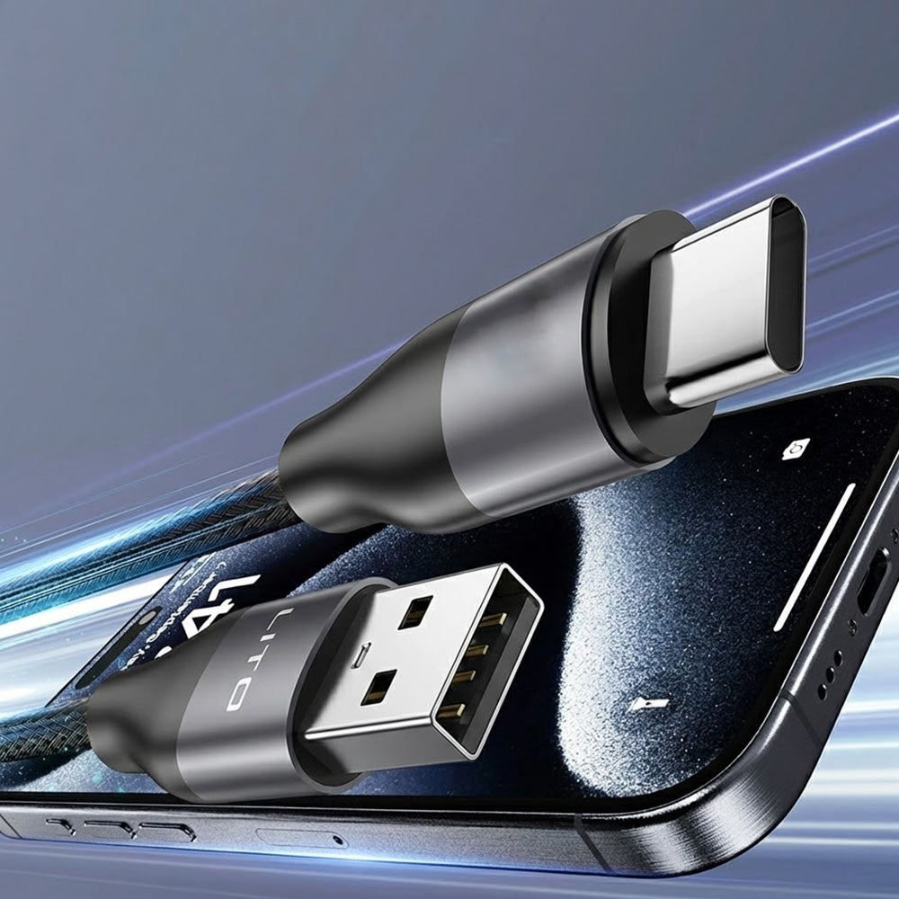 Cablu Lito (LD23T), USB to Type-C, Fast Charging, Braided Nylon, 6A, 480Mbps, 1m, Gri
