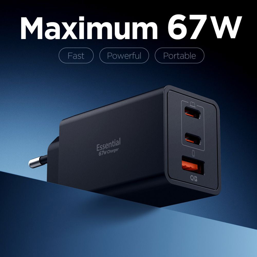 Incarcator Spigen Essential EE673EU (ACH09458), USB, 2x Type-C, Fast Charging, Quantum Boost, 67W, Negru