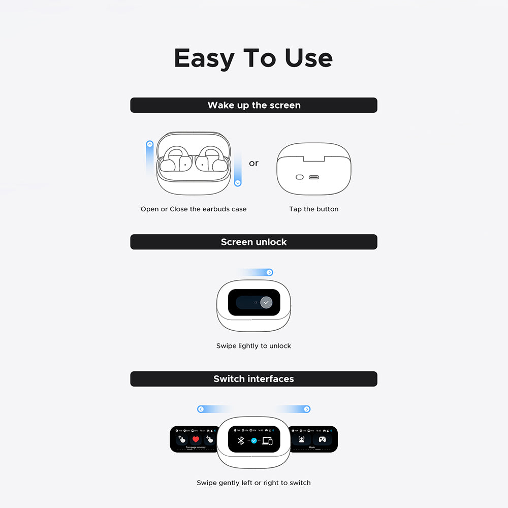 Casti Ugreen HiTune S6 ClipBuds Magic WS208 (55136), with Display, Bluetooth 5.4, Noise Reduction, Low Latency, Alb