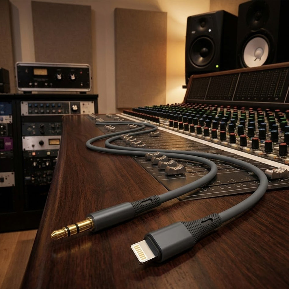 Adaptor Techsuit Premium Cable Adapter SoundFleX (AC5), Lightning to 3.5mm Jack, Hi-Fi Quality, Silica Gel, Gri