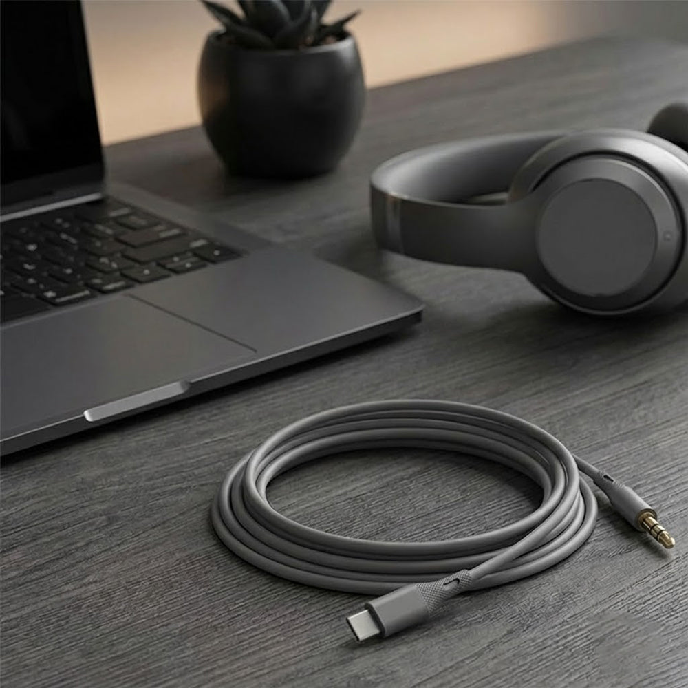 Adaptor Techsuit Premium Cable Adapter SoundFleX (AC4), Type-C to 3.5mm Jack, Hi-Fi Quality, DAC Chip, Silica Gel, 1m, Gri