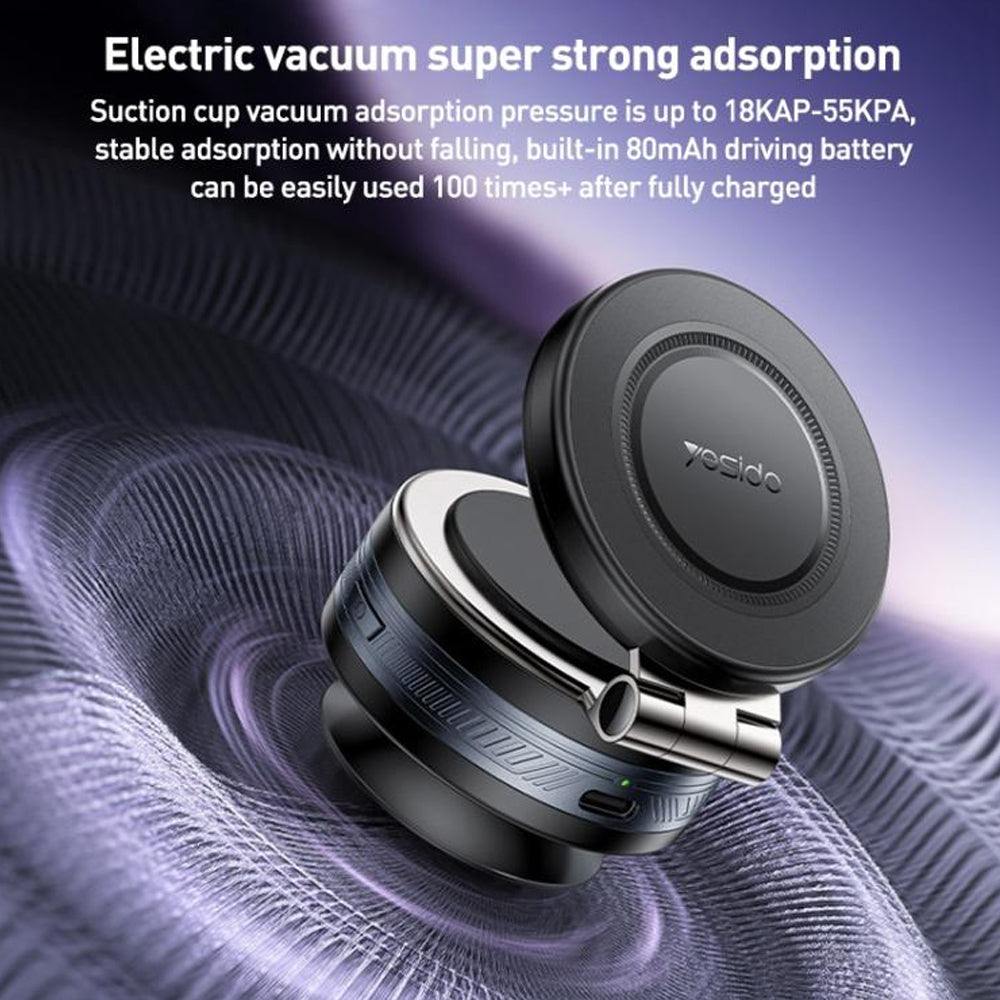 Suport Yesido (C225), for Dashboard, Electric Vacuum Lock, 360°, Universal, Negru